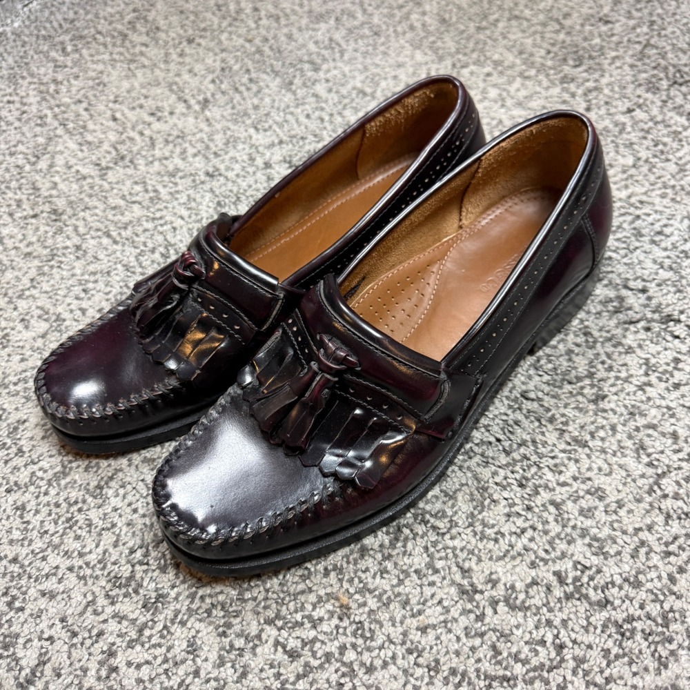 GH Bass Loafers Mens 9.5D Burgundy Leather Tassel Kiltie Dress Shoes Jeremy 1820